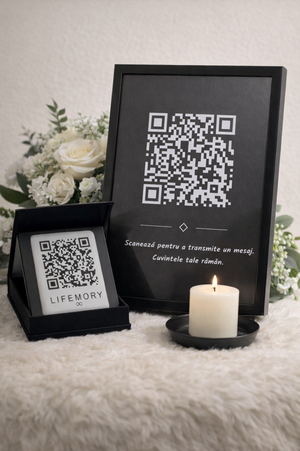 Plăcuță memorială ceramică cu cod QR — Marcuz Granit